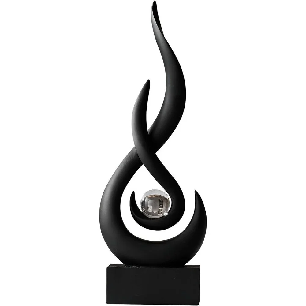 Home Decor Black Statue With Glass Ball Resin Art Figurines Unique Centrepiece